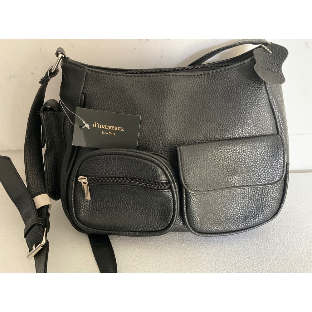 VTG D'margeaux New York Black Pebbled Leather Crossbody Organizer Bag NEW